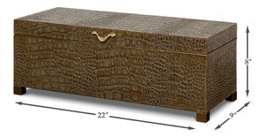 Sarreid Lyle Antique Green Leather Box - Croco Embossed Design With Gold Hinged Lid & Elegant Legs Green  54012-3
