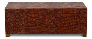 Sarreid Lyle Leather Box Tan - Elegant Croco Embossed Design With Gold Hinged Lid & Stylish Legs Brown  54012-4