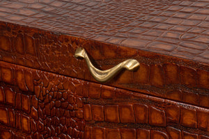 Sarreid Lyle Leather Box Tan - Elegant Croco Embossed Design With Gold Hinged Lid & Stylish Legs Brown  54012-4