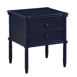 English Elm Emmett carved bamboo nightstand with 2 full‑extension drawers, brass knobs and floor‑protecting glides Dark Blue B050P376941