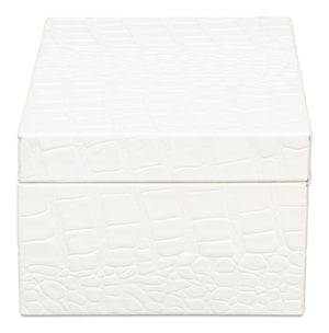 Sarreid Candece Antique Pearl Leather Boxes S/2 – Elegant Croco Embossed Design For Stylish Storage Solutions Ivory  54013-2