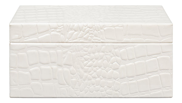 Sarreid Candece Antique Pearl Leather Boxes S/2 – Elegant Croco Embossed Design For Stylish Storage Solutions Ivory  54013-2