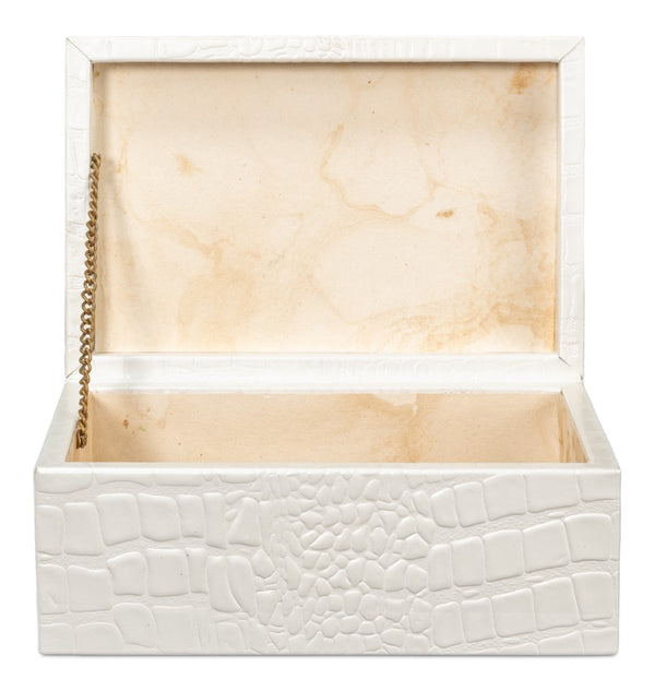 Sarreid Candece Antique Pearl Leather Boxes S/2 – Elegant Croco Embossed Design For Stylish Storage Solutions Ivory  54013-2