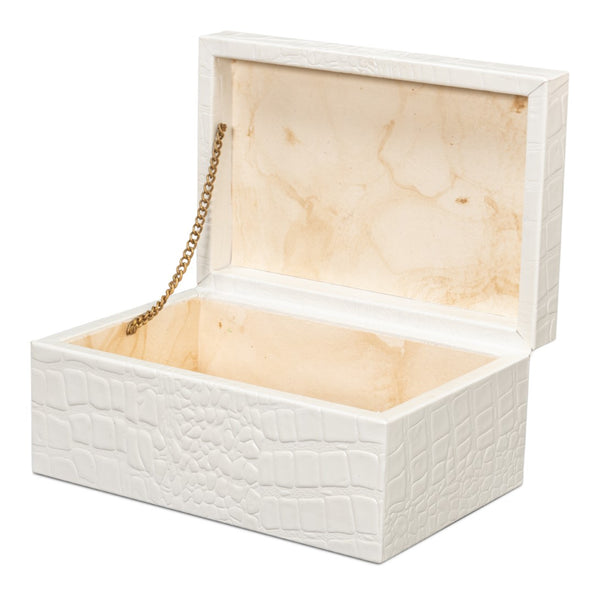 Sarreid Candece Antique Pearl Leather Boxes S/2 – Elegant Croco Embossed Design For Stylish Storage Solutions Ivory  54013-2