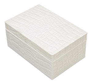 Sarreid Candece Antique Pearl Leather Boxes S/2 – Elegant Croco Embossed Design For Stylish Storage Solutions Ivory  54013-2