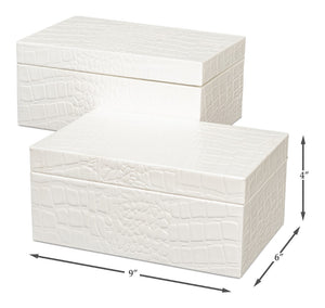 Sarreid Candece Antique Pearl Leather Boxes S/2 – Elegant Croco Embossed Design For Stylish Storage Solutions Ivory  54013-2