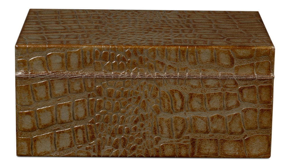 Sarreid Candece Leather Box Set Of 2 - Antique Green Croco Embossed Over Wood For Chic Storage Solutions Green  54013-3