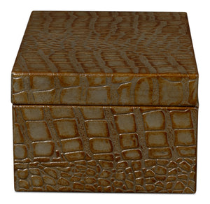 Sarreid Candece Leather Box Set Of 2 - Antique Green Croco Embossed Over Wood For Chic Storage Solutions Green  54013-3