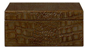 Sarreid Candece Leather Box Set Of 2 - Antique Green Croco Embossed Over Wood For Chic Storage Solutions Green  54013-3