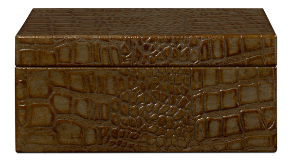 Sarreid Candece Leather Box Set Of 2 - Antique Green Croco Embossed Over Wood For Chic Storage Solutions Green  54013-3