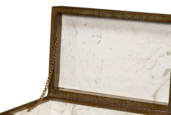 Sarreid Candece Leather Box Set Of 2 - Antique Green Croco Embossed Over Wood For Chic Storage Solutions Green  54013-3