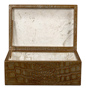 Sarreid Candece Leather Box Set Of 2 - Antique Green Croco Embossed Over Wood For Chic Storage Solutions Green  54013-3