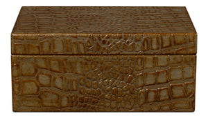 Sarreid Candece Leather Box Set Of 2 - Antique Green Croco Embossed Over Wood For Chic Storage Solutions Green  54013-3