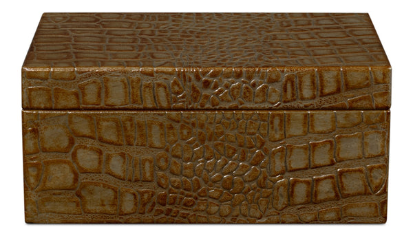 Sarreid Candece Leather Box Set Of 2 - Antique Green Croco Embossed Over Wood For Chic Storage Solutions Green  54013-3