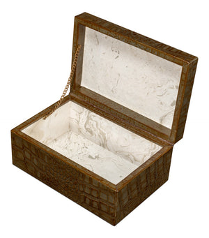 Sarreid Candece Leather Box Set Of 2 - Antique Green Croco Embossed Over Wood For Chic Storage Solutions Green  54013-3