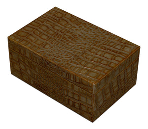 Sarreid Candece Leather Box Set Of 2 - Antique Green Croco Embossed Over Wood For Chic Storage Solutions Green  54013-3