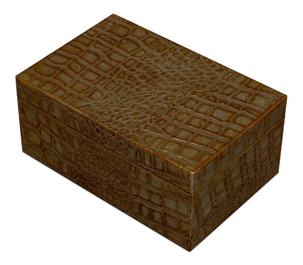 Sarreid Candece Leather Box Set Of 2 - Antique Green Croco Embossed Over Wood For Chic Storage Solutions Green  54013-3