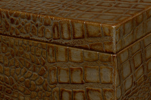 Sarreid Candece Leather Box Set Of 2 - Antique Green Croco Embossed Over Wood For Chic Storage Solutions Green  54013-3