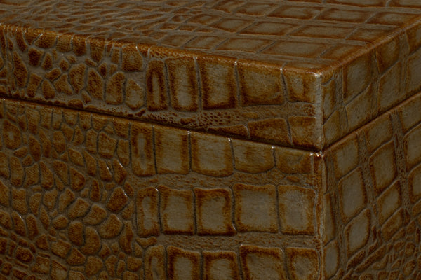 Sarreid Candece Leather Box Set Of 2 - Antique Green Croco Embossed Over Wood For Chic Storage Solutions Green  54013-3