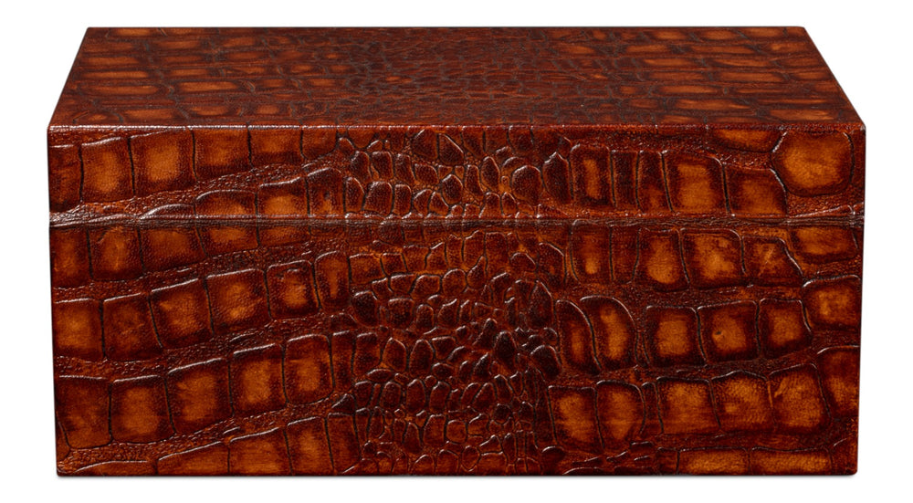 Sarreid Candece Leather Box Set Of 2 - Luxurious Croco Embossed Tan Tessoro Leather With Elegant Finish Brown  54013-4