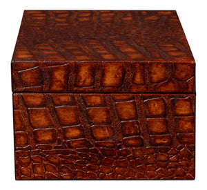 Sarreid Candece Leather Box Set Of 2 - Luxurious Croco Embossed Tan Tessoro Leather With Elegant Finish Brown  54013-4
