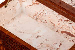 Sarreid Candece Leather Box Set Of 2 - Luxurious Croco Embossed Tan Tessoro Leather With Elegant Finish Brown  54013-4