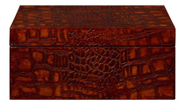 Sarreid Candece Leather Box Set Of 2 - Luxurious Croco Embossed Tan Tessoro Leather With Elegant Finish Brown  54013-4