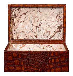 Sarreid Candece Leather Box Set Of 2 - Luxurious Croco Embossed Tan Tessoro Leather With Elegant Finish Brown  54013-4