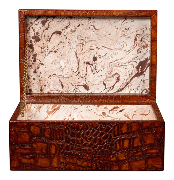 Sarreid Candece Leather Box Set Of 2 - Luxurious Croco Embossed Tan Tessoro Leather With Elegant Finish Brown  54013-4