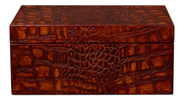 Sarreid Candece Leather Box Set Of 2 - Luxurious Croco Embossed Tan Tessoro Leather With Elegant Finish Brown  54013-4