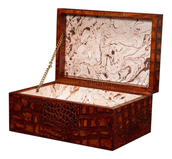 Sarreid Candece Leather Box Set Of 2 - Luxurious Croco Embossed Tan Tessoro Leather With Elegant Finish Brown  54013-4