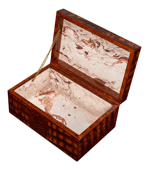 Sarreid Candece Leather Box Set Of 2 - Luxurious Croco Embossed Tan Tessoro Leather With Elegant Finish Brown  54013-4