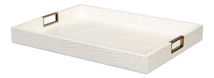 Sarreid Norton Croco Leather Tray In Elegant Pearl Finish - Stylish Wood, Brass, And Steel Accents Ivory  54014-2