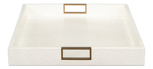 Sarreid Norton Croco Leather Tray In Elegant Pearl Finish - Stylish Wood, Brass, And Steel Accents Ivory  54014-2