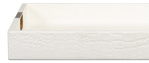 Sarreid Norton Croco Leather Tray In Elegant Pearl Finish - Stylish Wood, Brass, And Steel Accents Ivory  54014-2