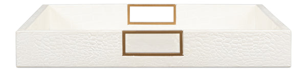 Sarreid Norton Croco Leather Tray In Elegant Pearl Finish - Stylish Wood, Brass, And Steel Accents Ivory  54014-2
