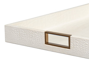 Sarreid Norton Croco Leather Tray In Elegant Pearl Finish - Stylish Wood, Brass, And Steel Accents Ivory  54014-2