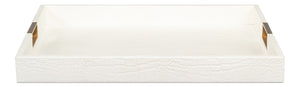 Sarreid Norton Croco Leather Tray In Elegant Pearl Finish - Stylish Wood, Brass, And Steel Accents Ivory  54014-2