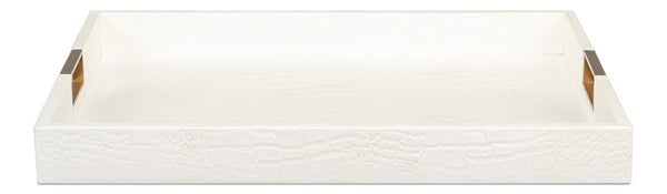 Sarreid Norton Croco Leather Tray In Elegant Pearl Finish - Stylish Wood, Brass, And Steel Accents Ivory  54014-2