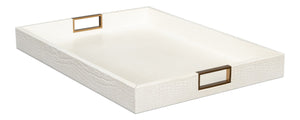 Sarreid Norton Croco Leather Tray In Elegant Pearl Finish - Stylish Wood, Brass, And Steel Accents Ivory  54014-2