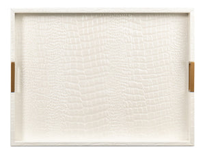 Sarreid Norton Croco Leather Tray In Elegant Pearl Finish - Stylish Wood, Brass, And Steel Accents Ivory  54014-2