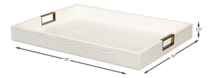 Sarreid Norton Croco Leather Tray In Elegant Pearl Finish - Stylish Wood, Brass, And Steel Accents Ivory  54014-2