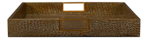 Sarreid Norton Antique Green Croco Leather Tray - Elegant Wood, Brass & Steel Accents For Stylish Decor Green  54014-3