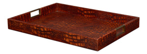 Sarreid Norton Leather Tray In Elegant Croco Tan – Luxurious Tessoro Leather With Wood And Brass Accents Brown  54014-4