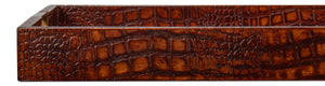 Sarreid Norton Leather Tray In Elegant Croco Tan – Luxurious Tessoro Leather With Wood And Brass Accents Brown  54014-4