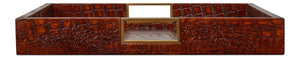 Sarreid Norton Leather Tray In Elegant Croco Tan – Luxurious Tessoro Leather With Wood And Brass Accents Brown  54014-4