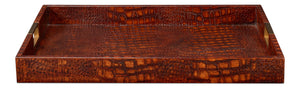 Sarreid Norton Leather Tray In Elegant Croco Tan – Luxurious Tessoro Leather With Wood And Brass Accents Brown  54014-4