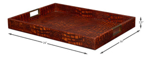 Sarreid Norton Leather Tray In Elegant Croco Tan – Luxurious Tessoro Leather With Wood And Brass Accents Brown  54014-4