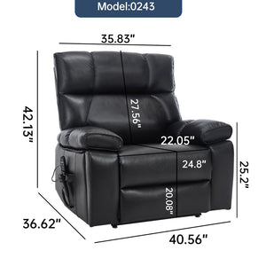 English Elm Black Leatheraire Power Lift Recliner with Massage Heat and 350 Lb Dual Motor W1803P340318