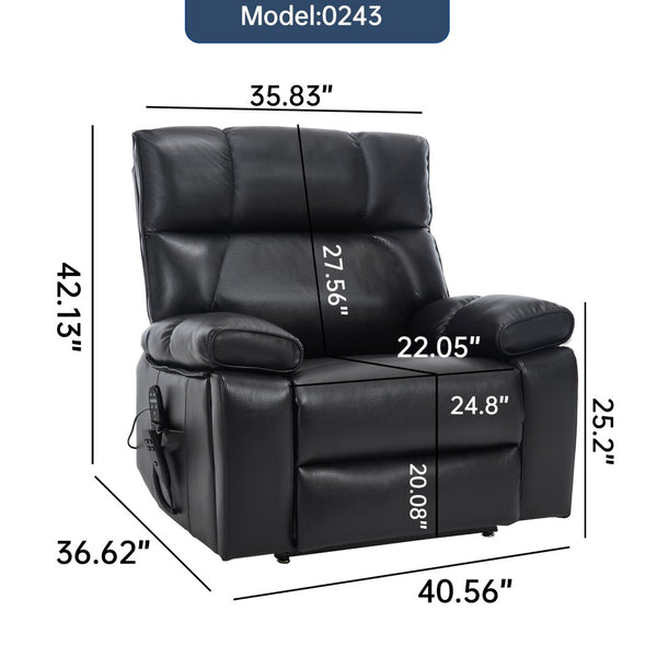 English Elm Black Leatheraire Power Lift Recliner with Massage Heat and 350 Lb Dual Motor W1803P340318